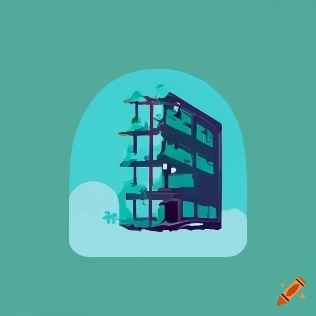 colorful minimalist icon of an abandoned building