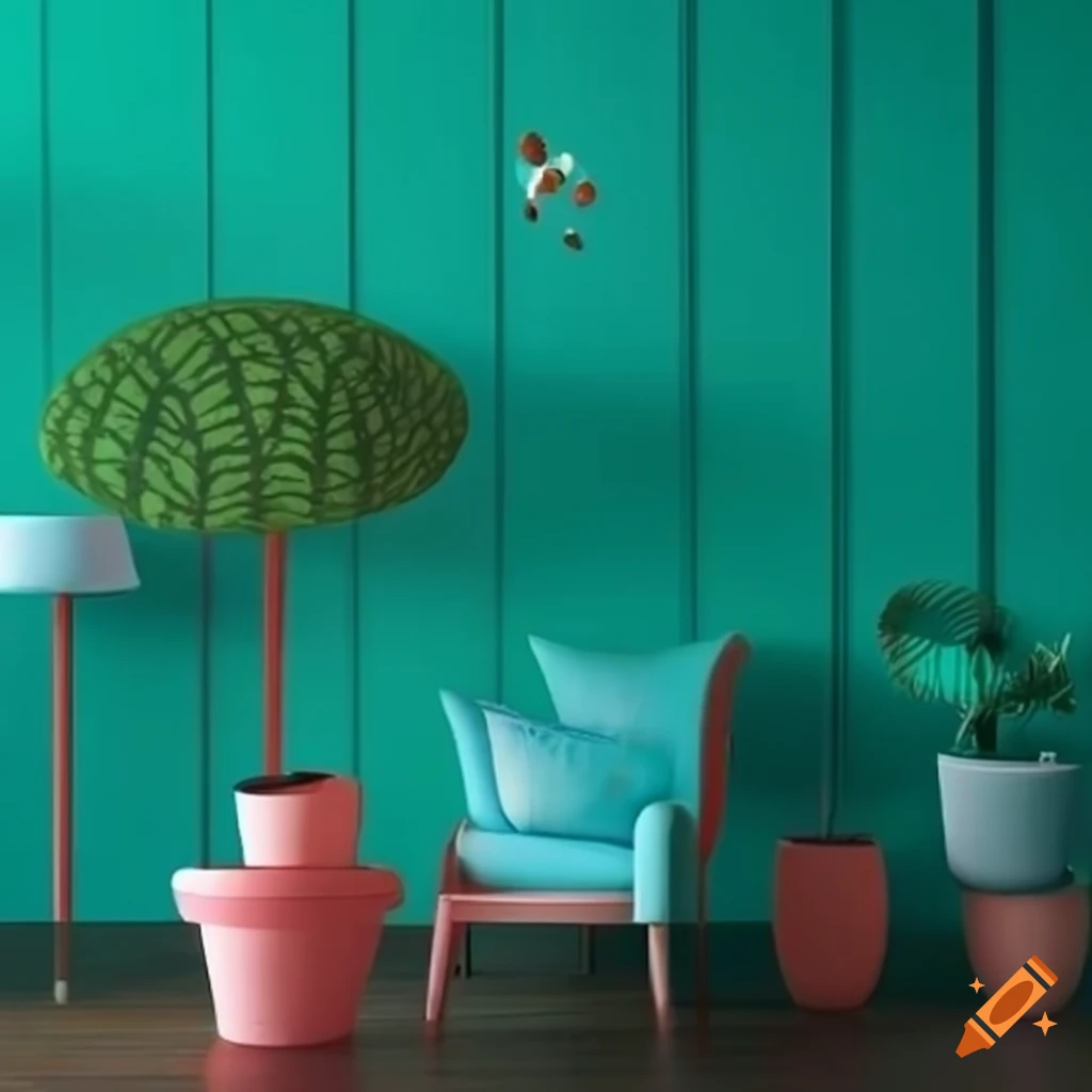 colorful 3D room with small plants