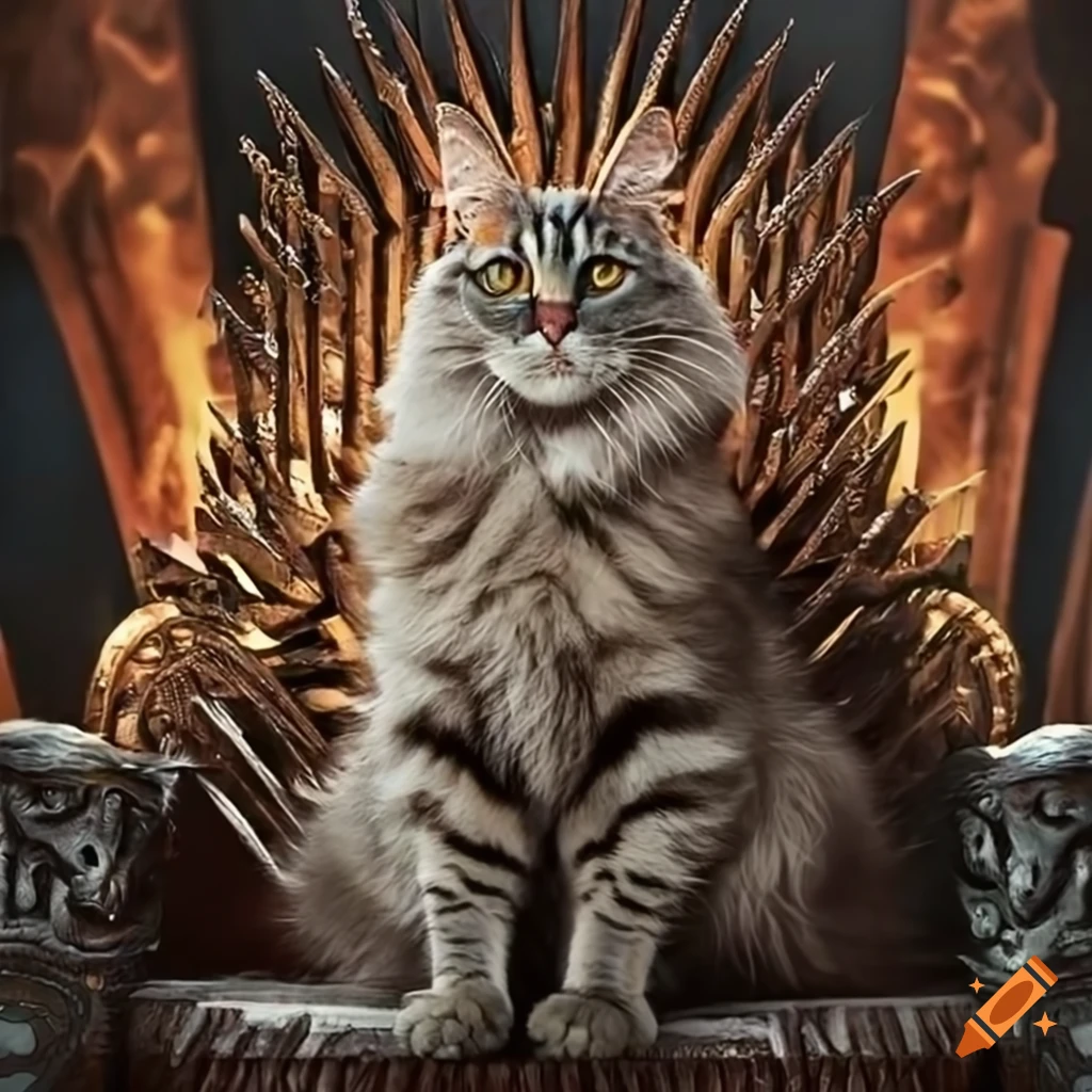 Maine Coon cat sitting on the Iron Throne