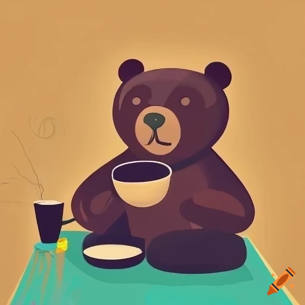 Picture Of A Bear Enjoying A Cup Of Coffee