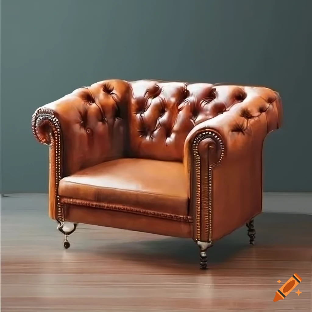 Oil painting of a leather chesterfield sofa on Craiyon