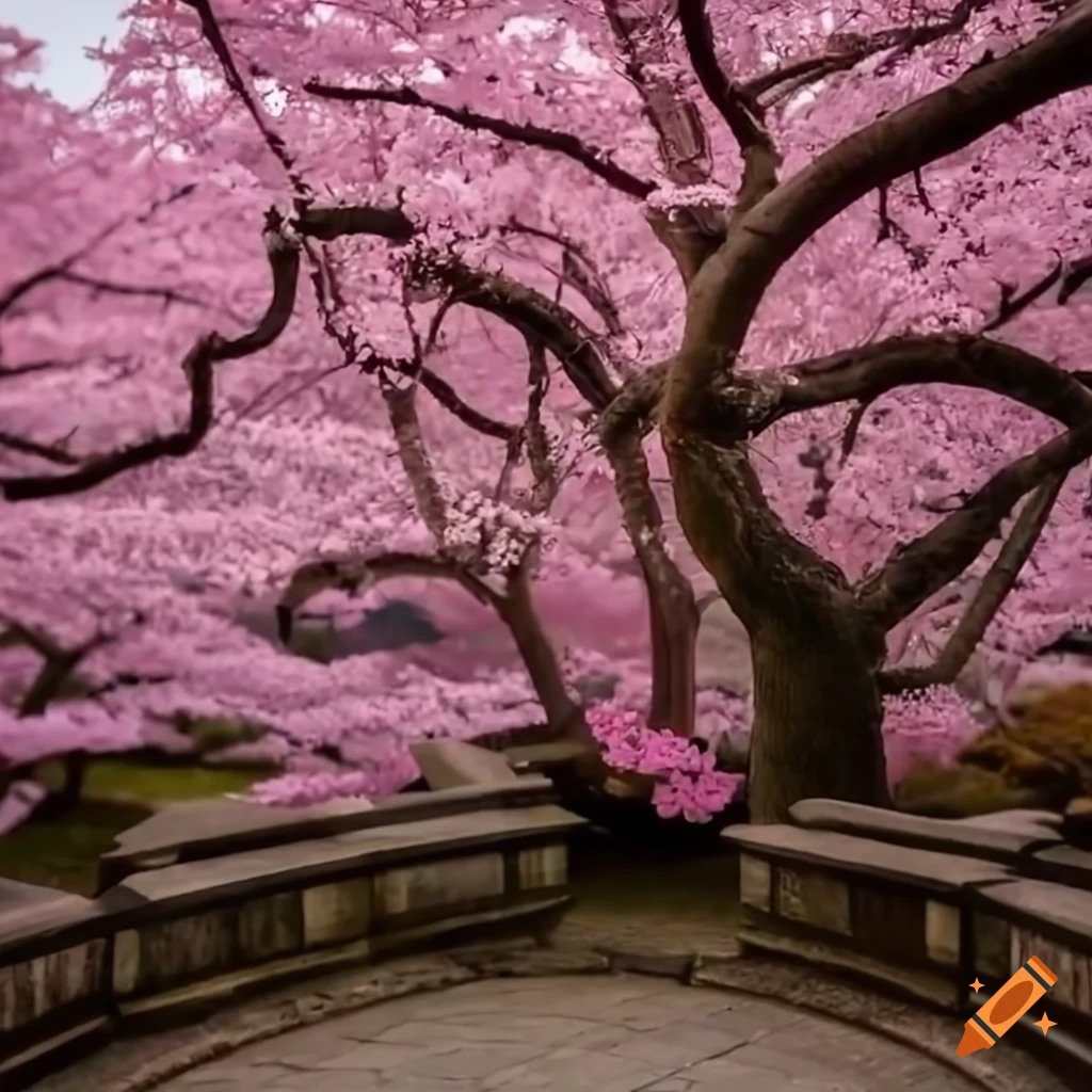 sakura tree in a traditional Japanese garden