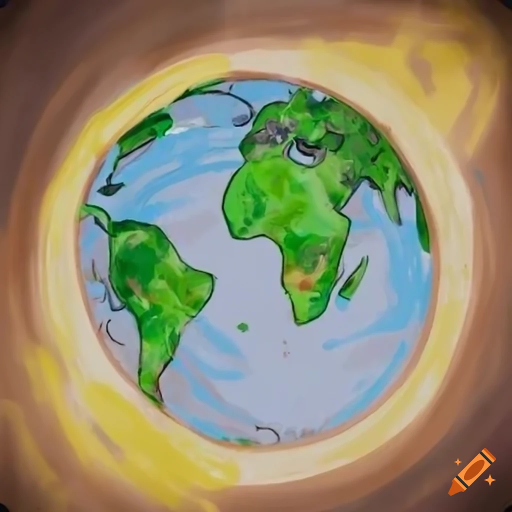 Colorful digital painting of earth with a ring