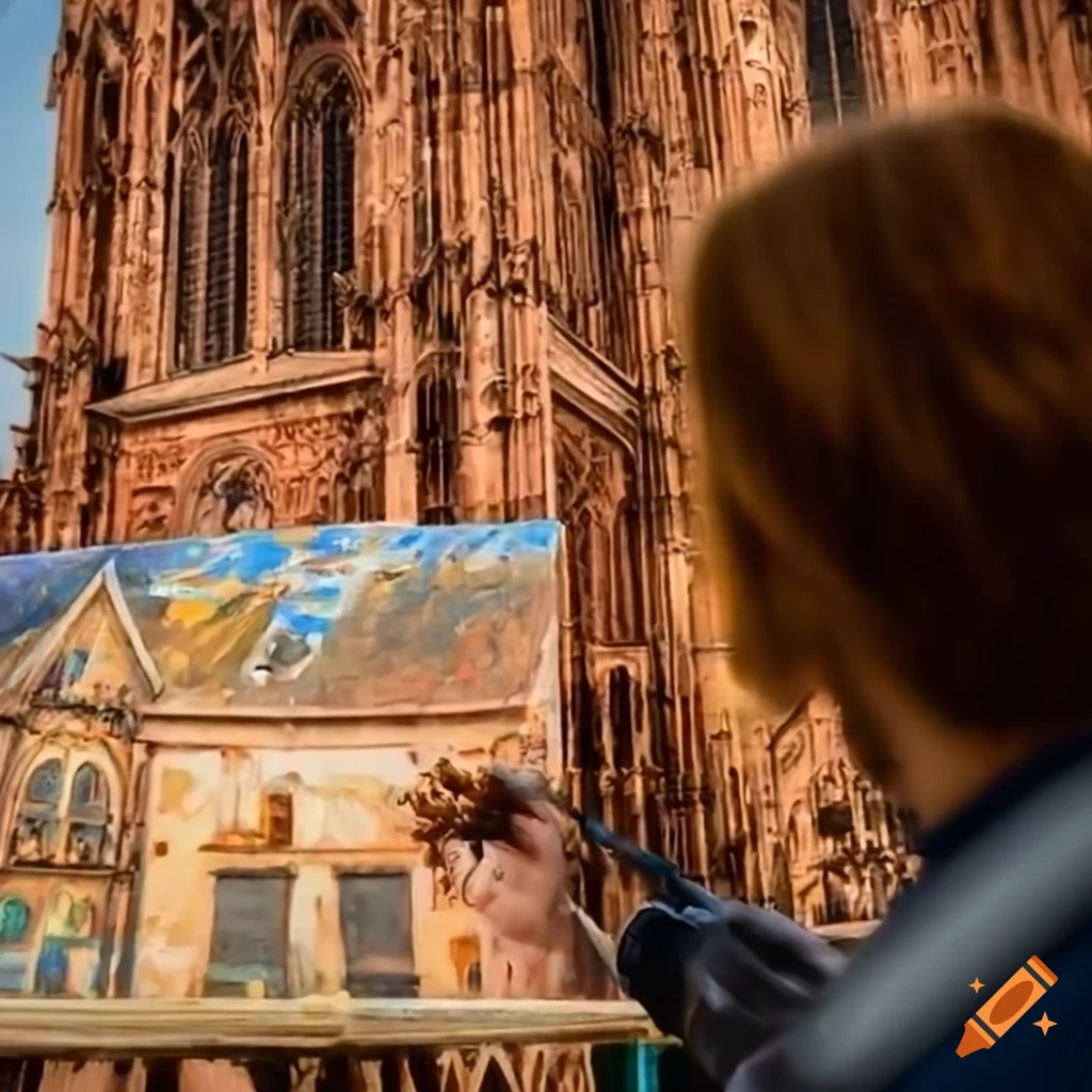 artist painting in front of Strasbourg cathedral