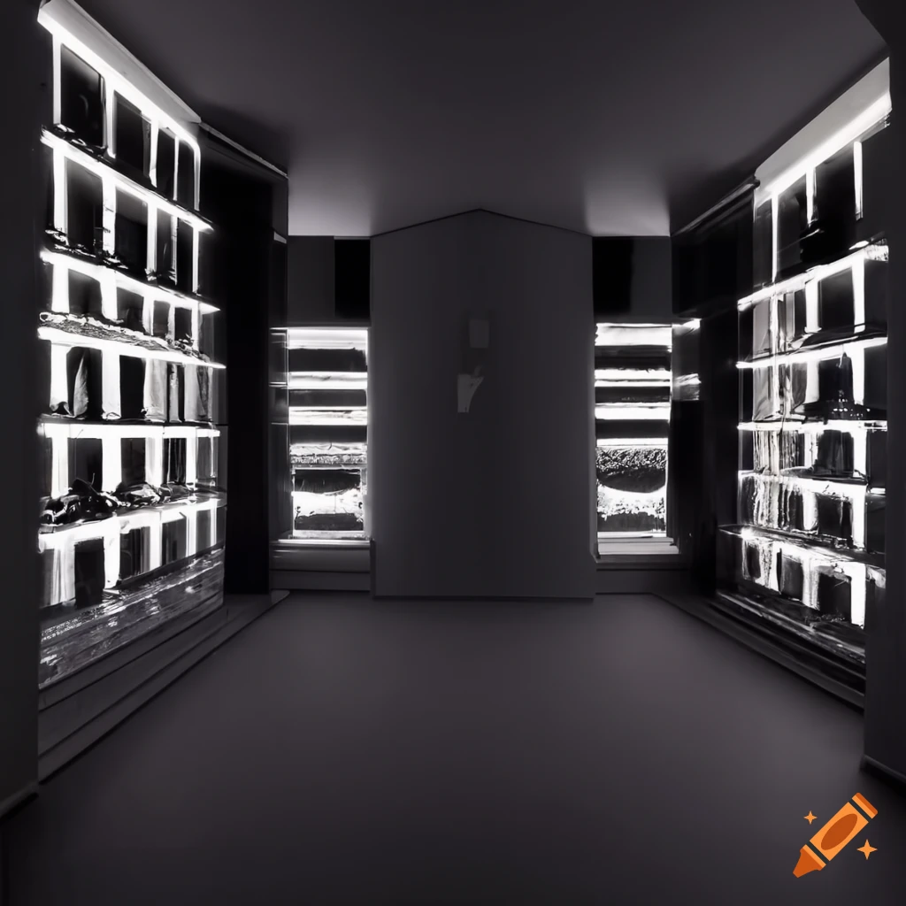 Fashion store with black walls and white lights
