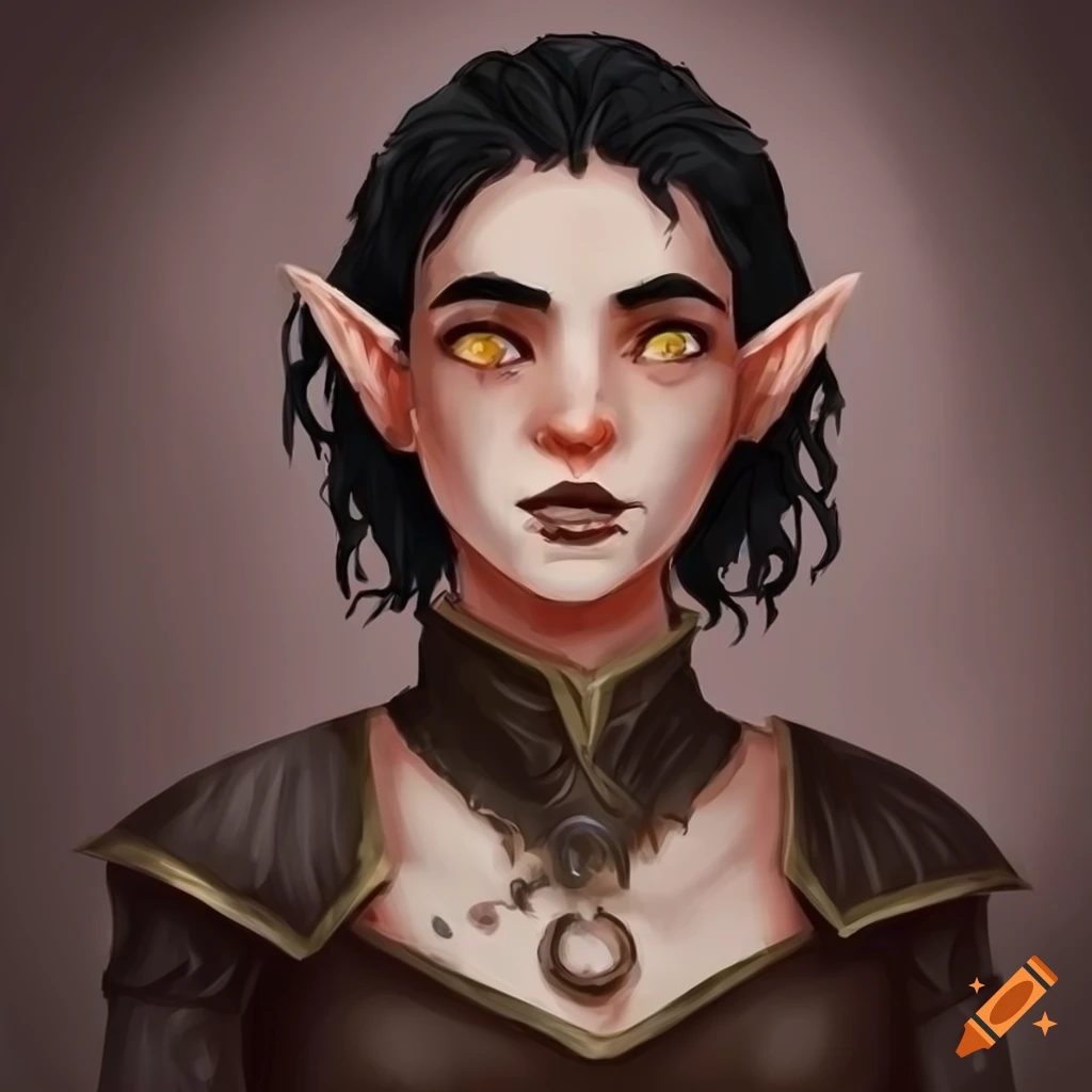 Image of a half elf cleric with black hair and brown eyes on Craiyon