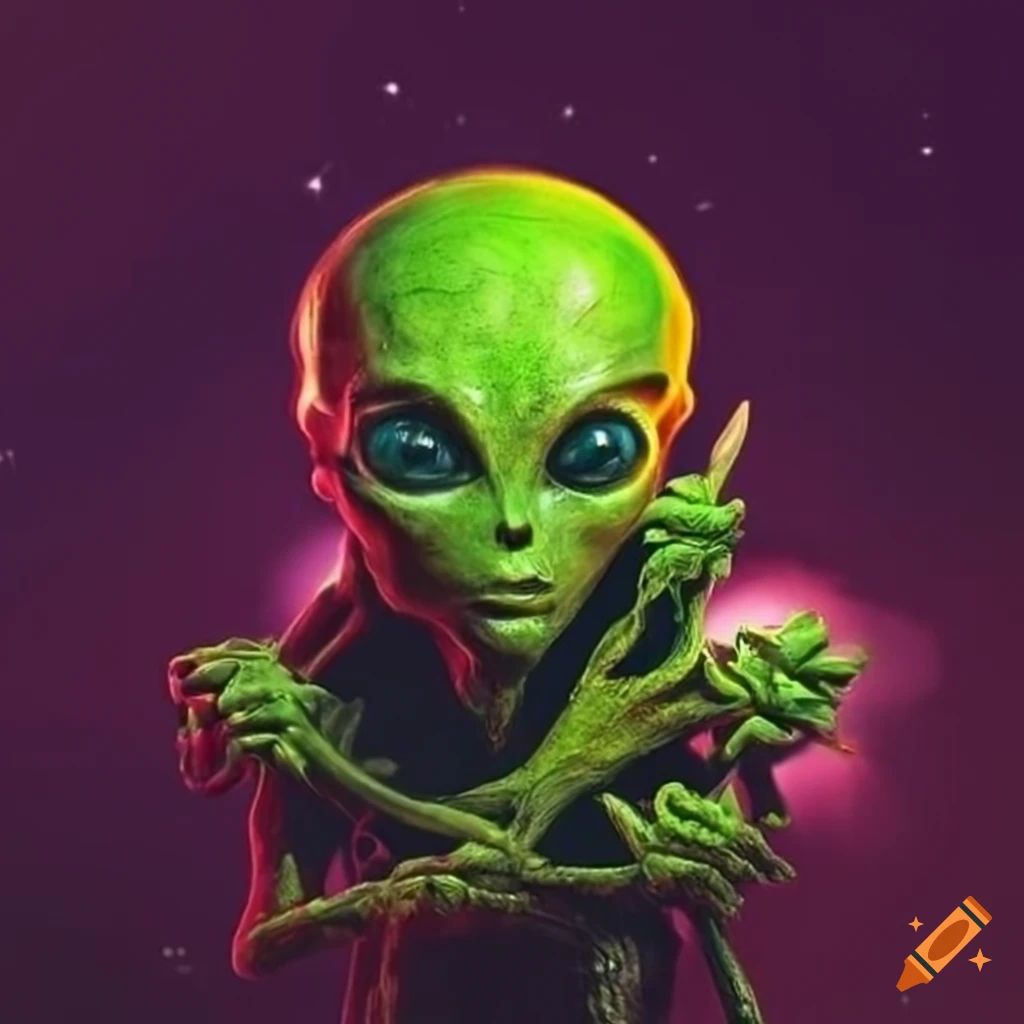 digital art of an extraterrestrial alien with weed motif