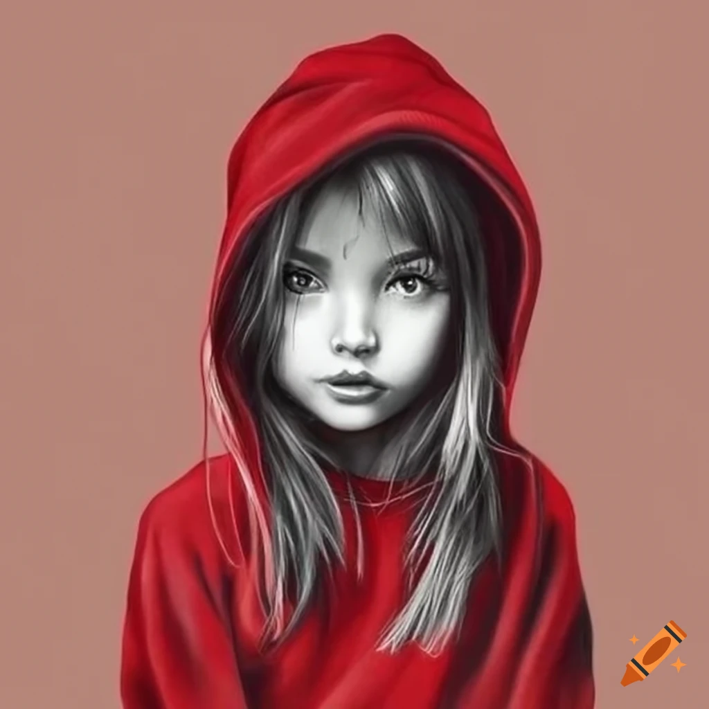 Girl wearing a red hoodie
