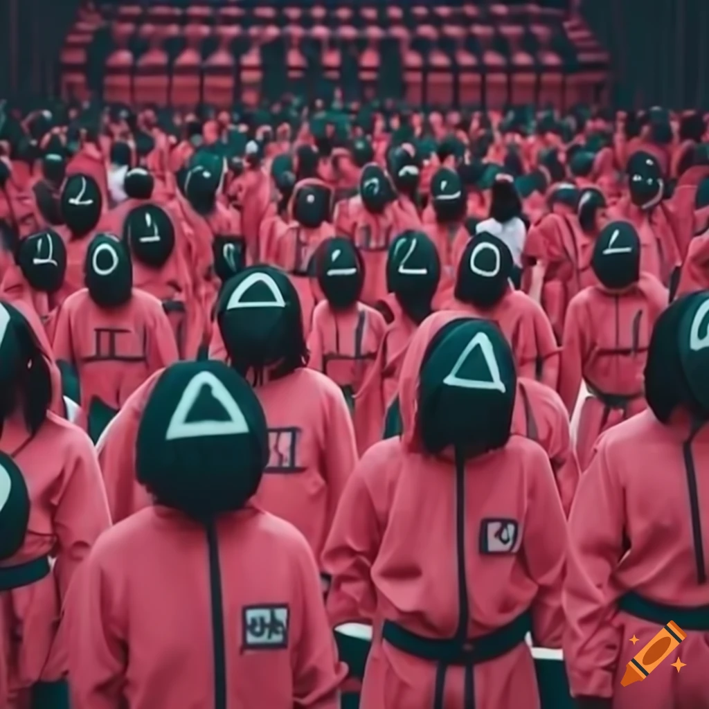 Squid game bad guys playing music on stage