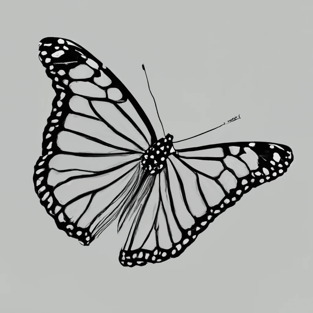 Detailed pencil sketch of a monarch butterfly