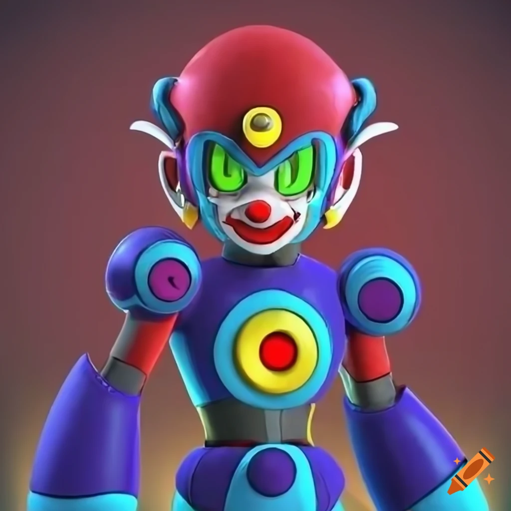 3D render of an evil robotic clown villain