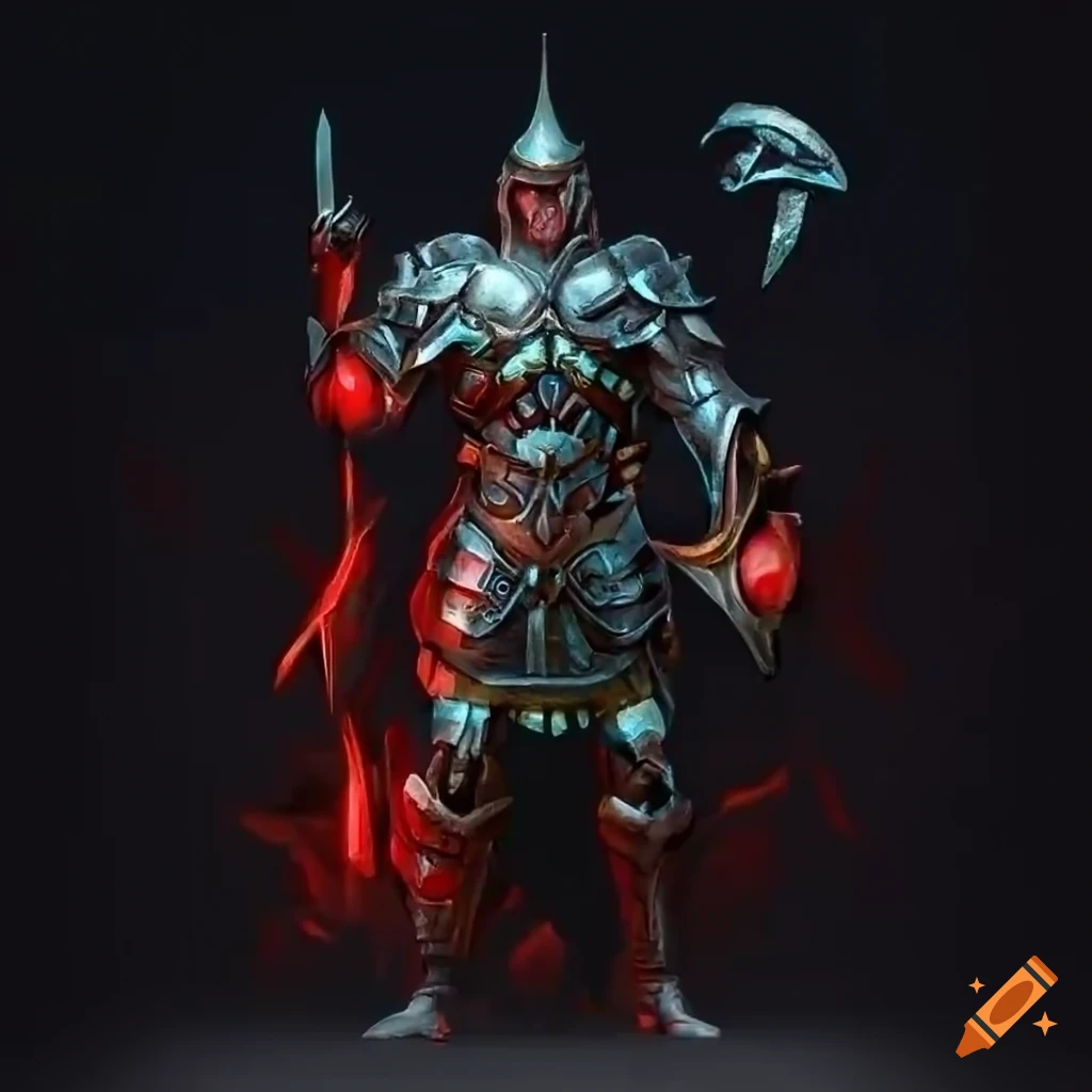 Statue of a fierce warrior with glowing eyes and obsidian armor on Craiyon