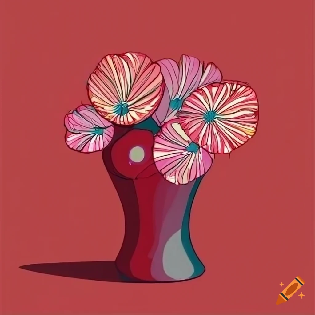Red vase with circle flowers doodle