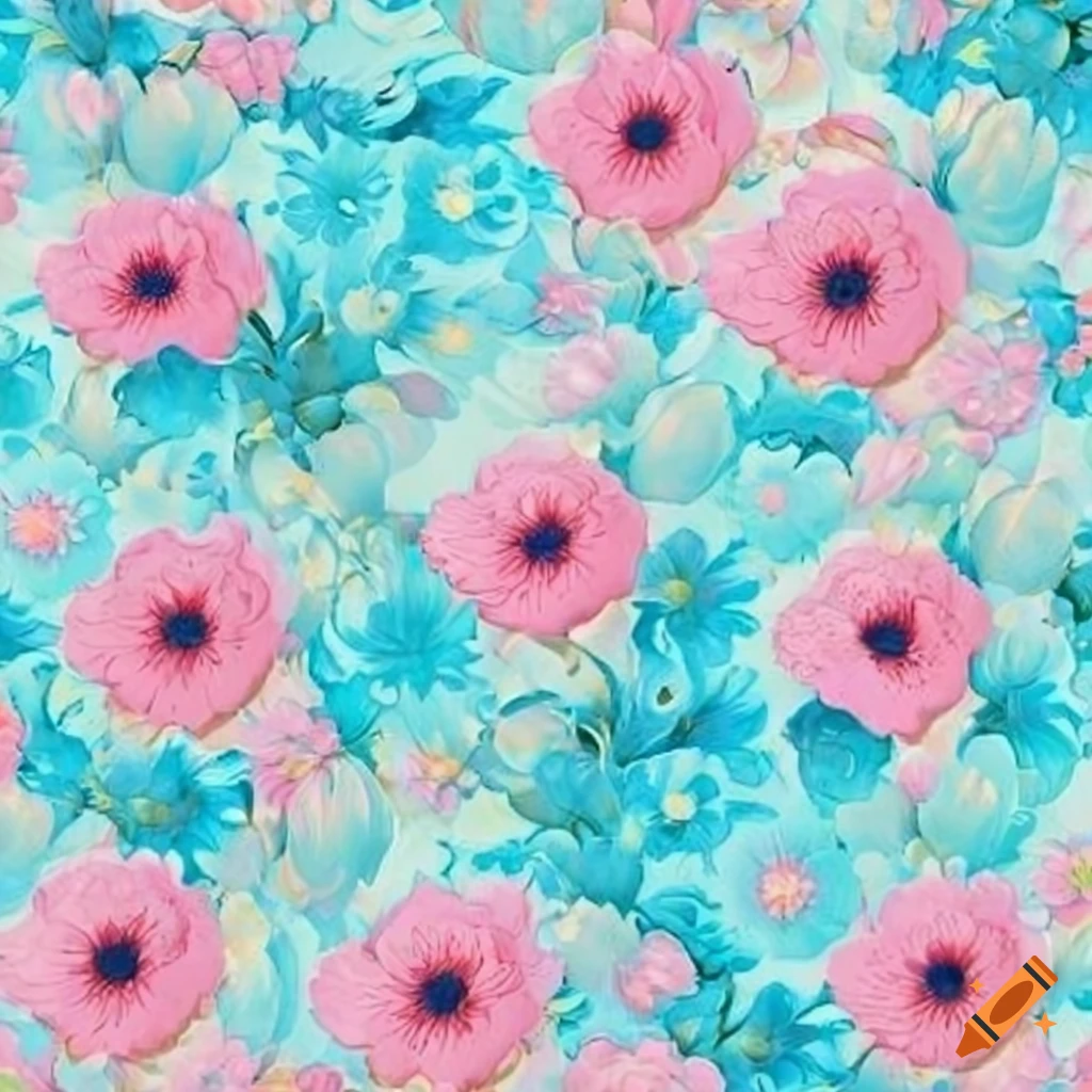 Textured pastel flowers pattern in blue and pink