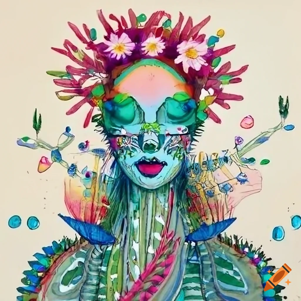 Abstract fashion drawing of a desert cactus goddess