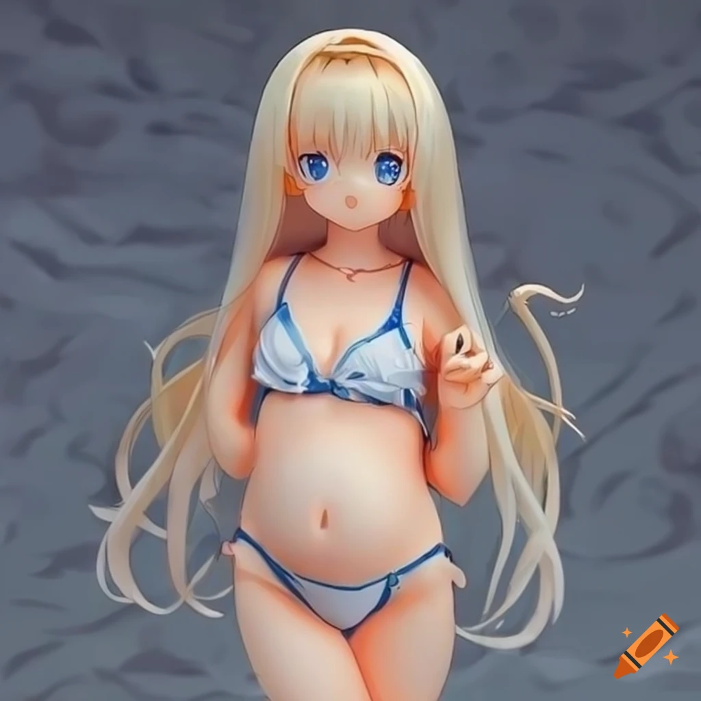 anime-style illustration of a cute toddler in a swimsuit