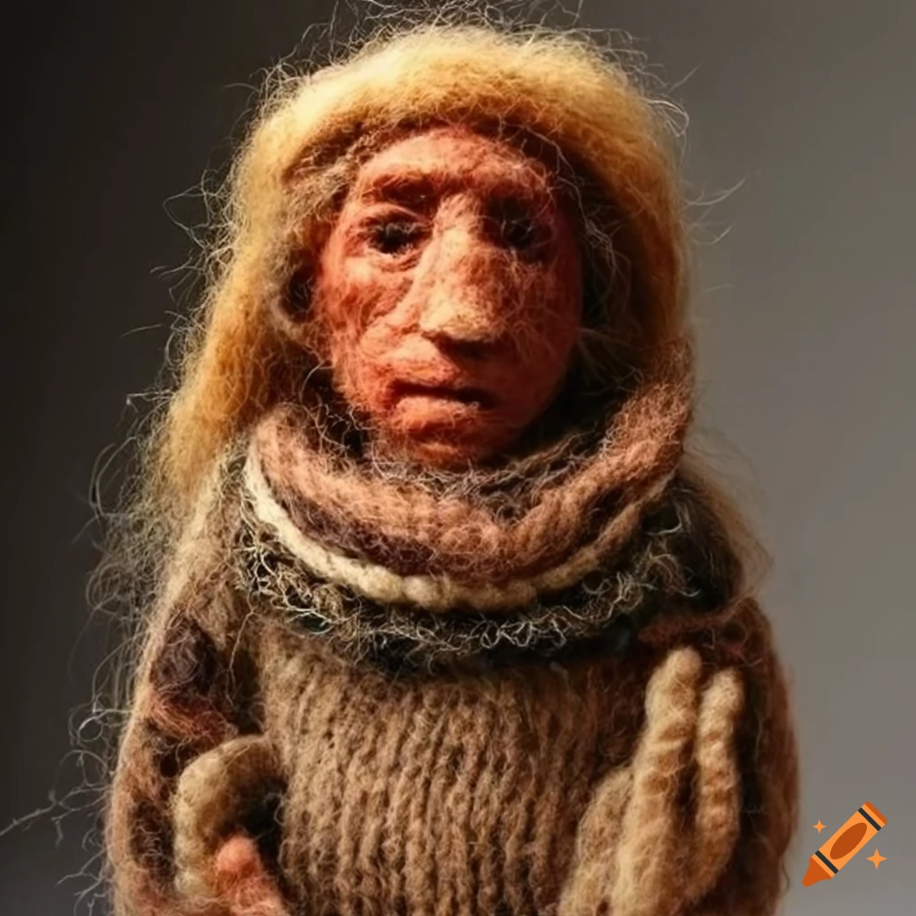 Felted wool artwork of ancient people and animals on Craiyon