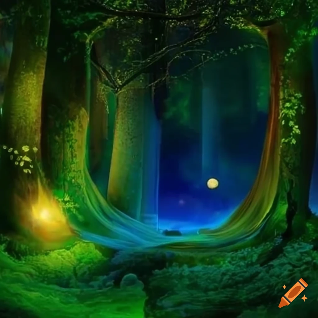 enchanted forest with bio luminescent plants