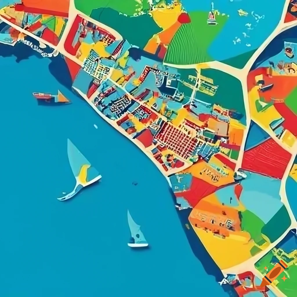 Colorful map of denmark with landmarks and cities