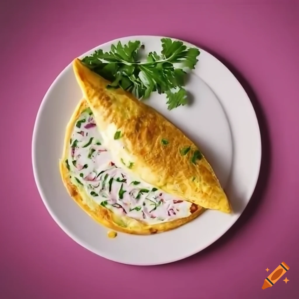 gourmet omelette with parsley leaf on white plate