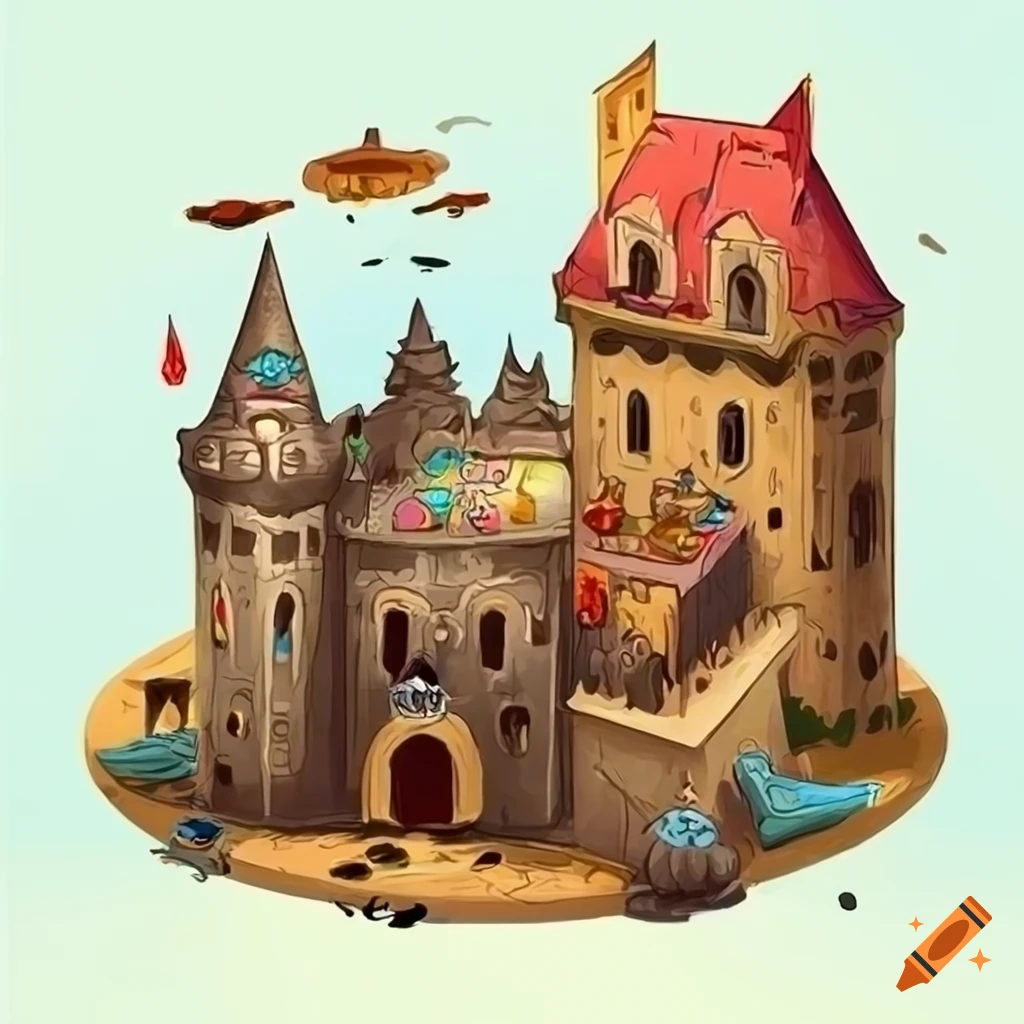 Cartoon cats defending a castle in a board game box art