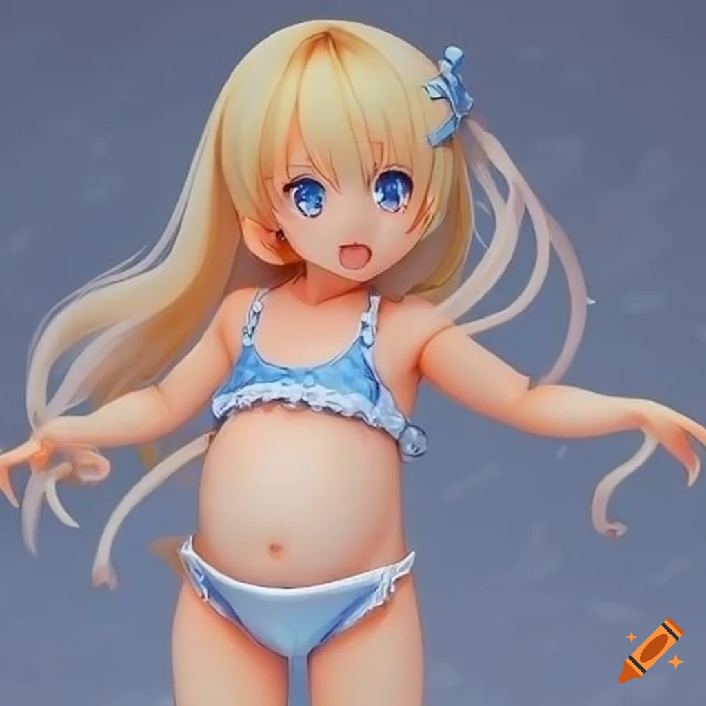 anime-style illustration of a cute toddler in a swimsuit
