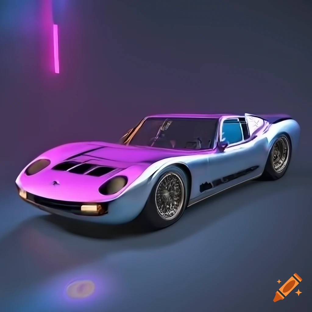 Retro sports car illuminated with neon lights