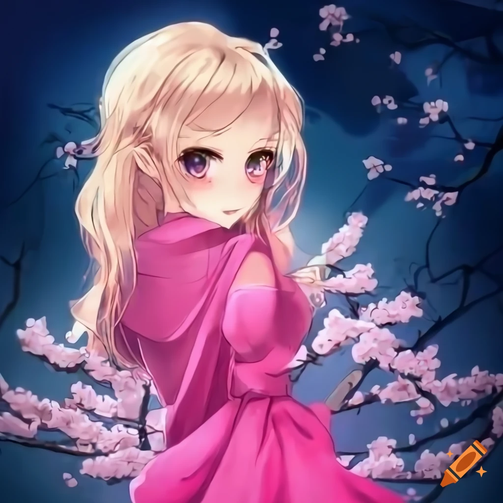 Detailed Anime Girl Sitting Under A Cherry Blossom Tree