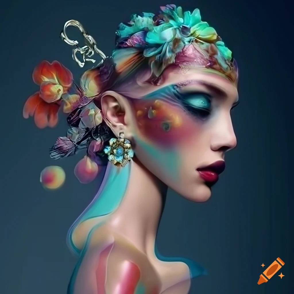 intricate fashion illustration with floral earrings