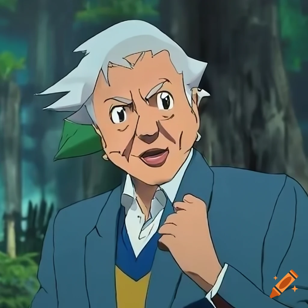 Satirical image of david attenborough dressed as ash ketchum on Craiyon