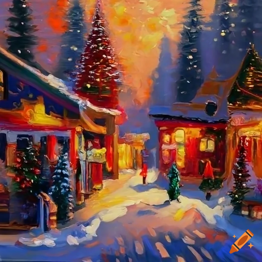 impressionist painting of a cozy Christmas scene