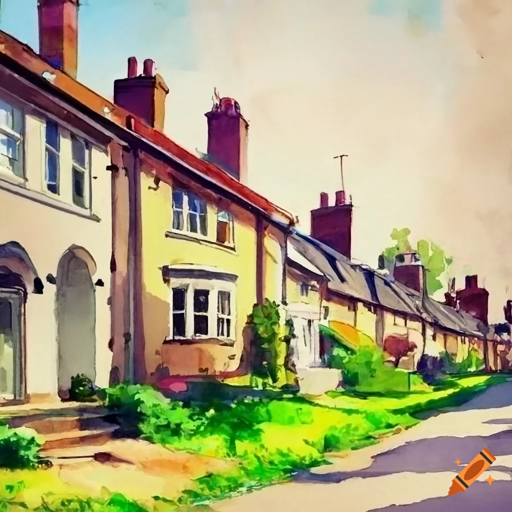 Watercolor painting of houses in a neighborhood on Craiyon