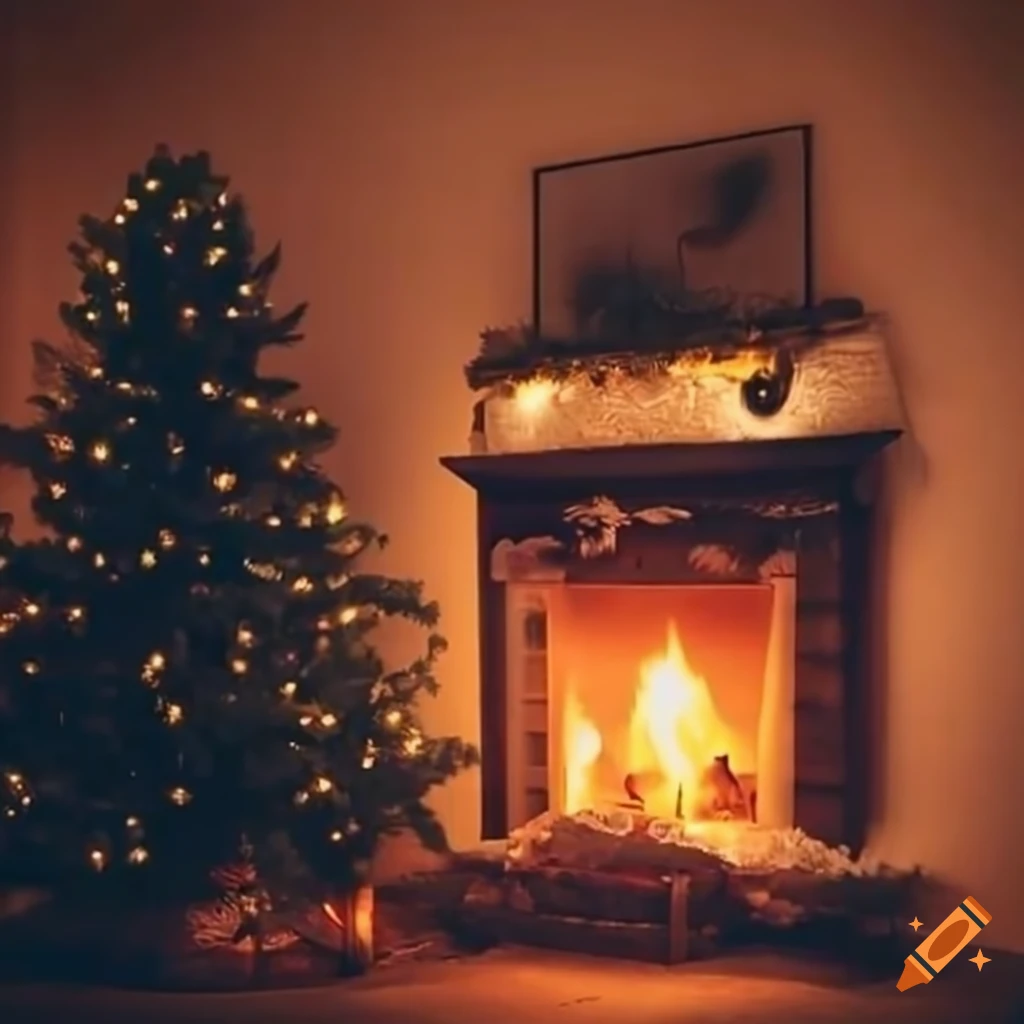 Cozy Winter Living Room With Fireplace And Christmas Tree
