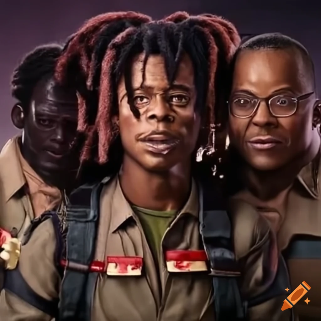 three men in Ghostbusters outfits with dreads