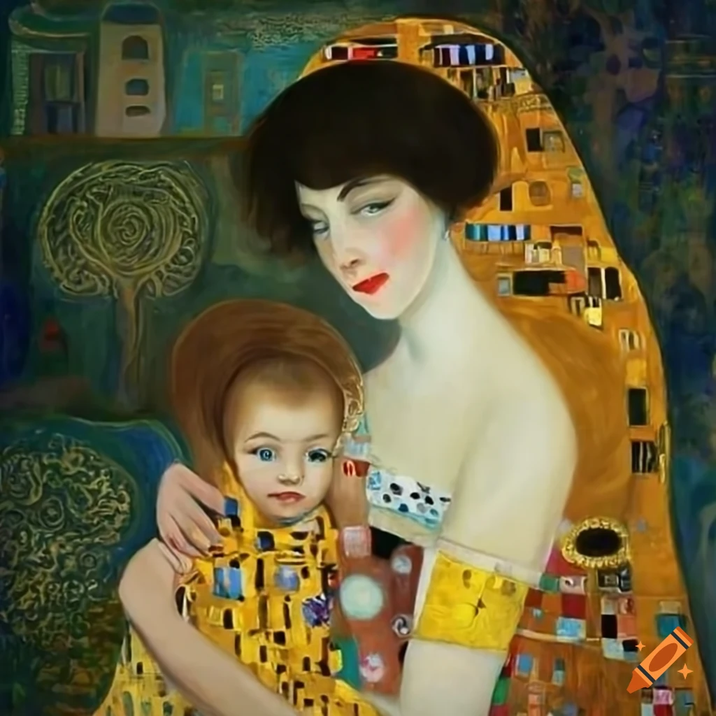 painting of a mother and child by Klimt