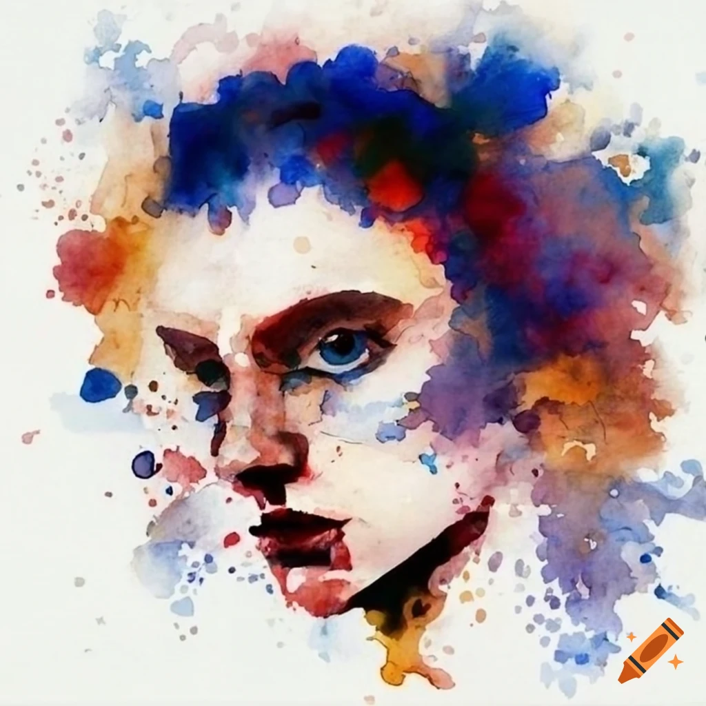 watercolor painting of a face in abstract style