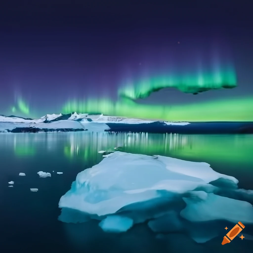 Arctic ocean with ice and auroras on Craiyon