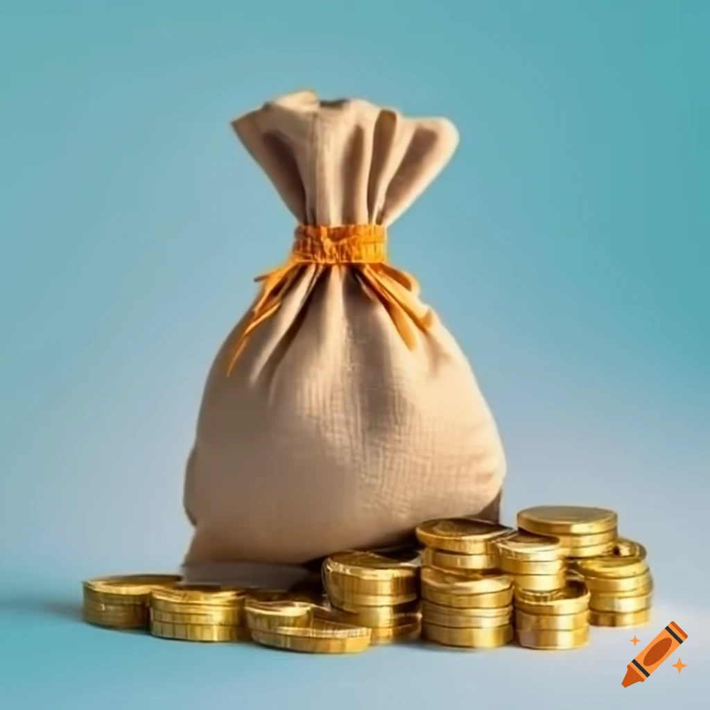 Image of money bags and cash and coins on Craiyon
