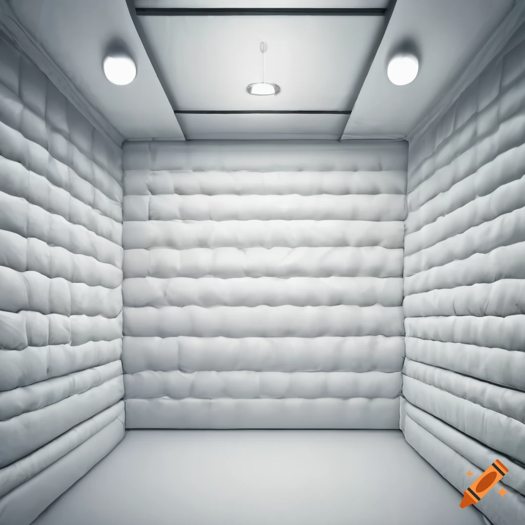 Interior view of a white-padded room on Craiyon