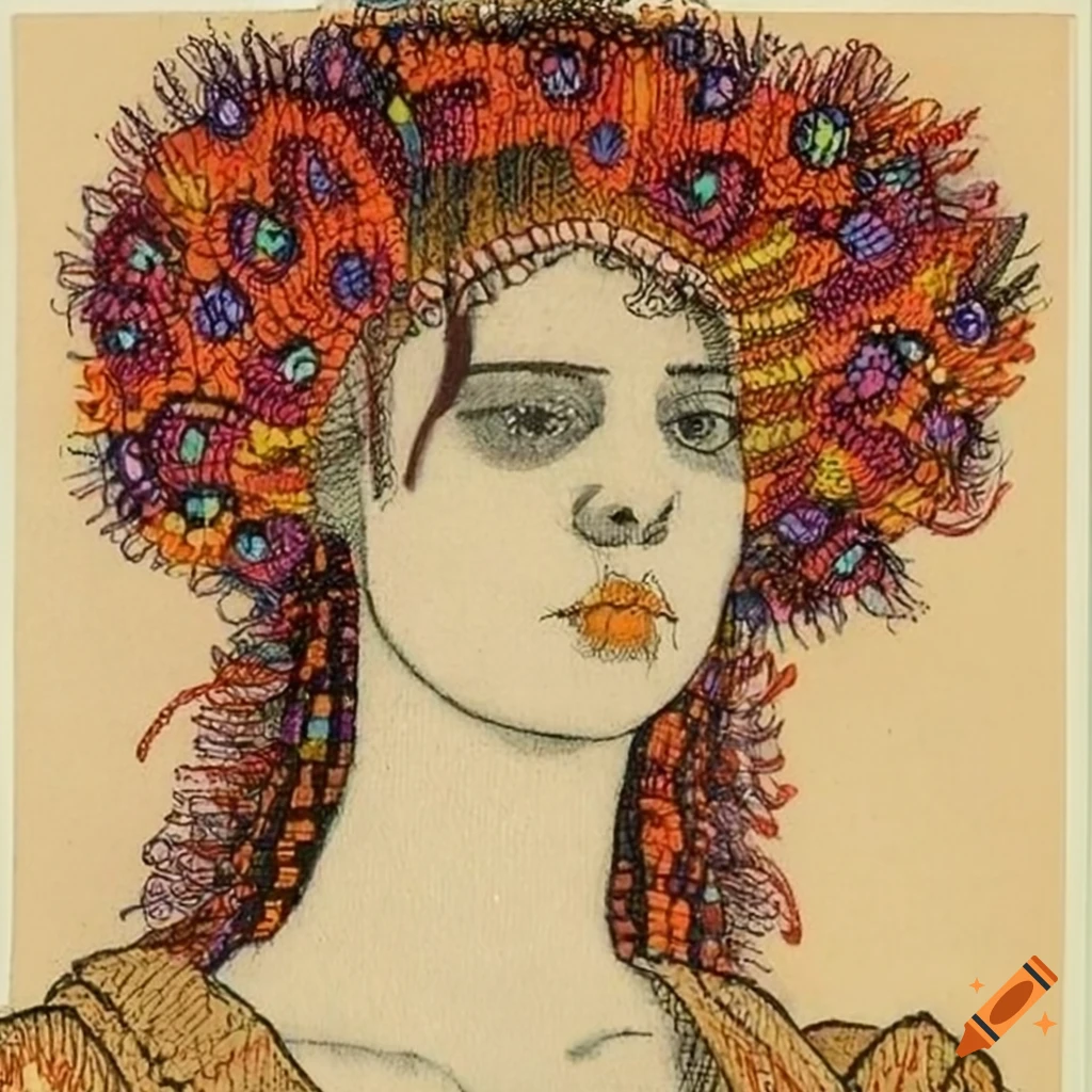 abstract hand-drawn portrait of a woman with flower earrings