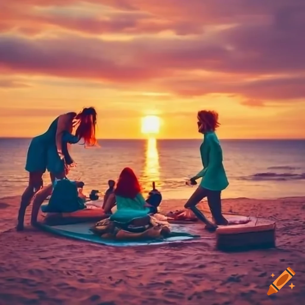 sunset beach picnic with friends