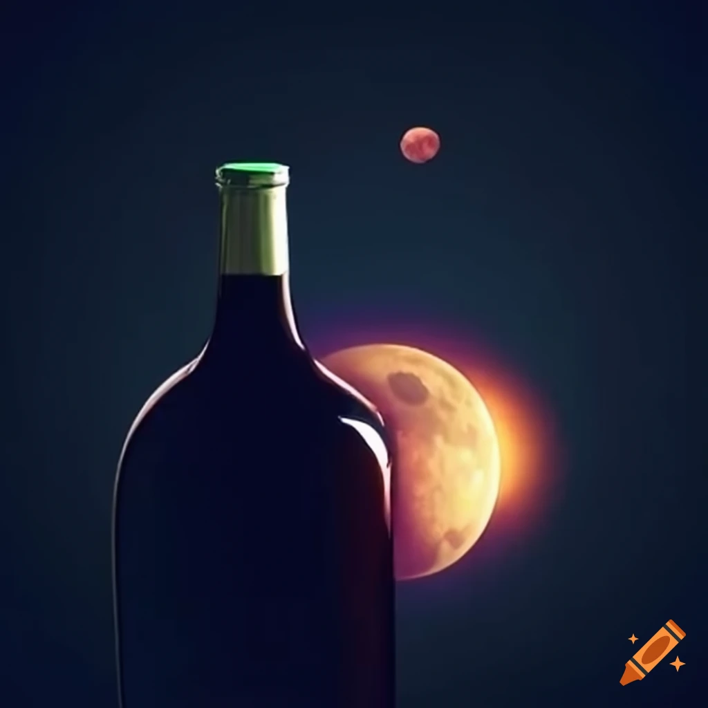 Wine bottle floating in space by the moon on Craiyon