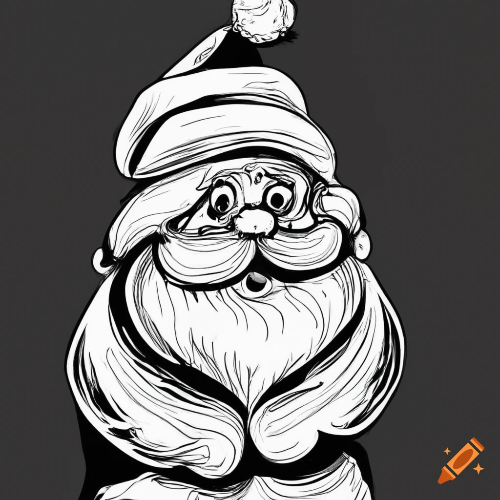 Festive black and white drawing of santa claus on Craiyon