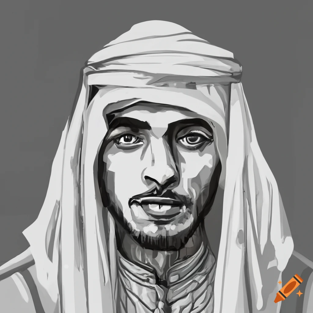 grayscale portrait of a young Arab man in dungeons and dragons style