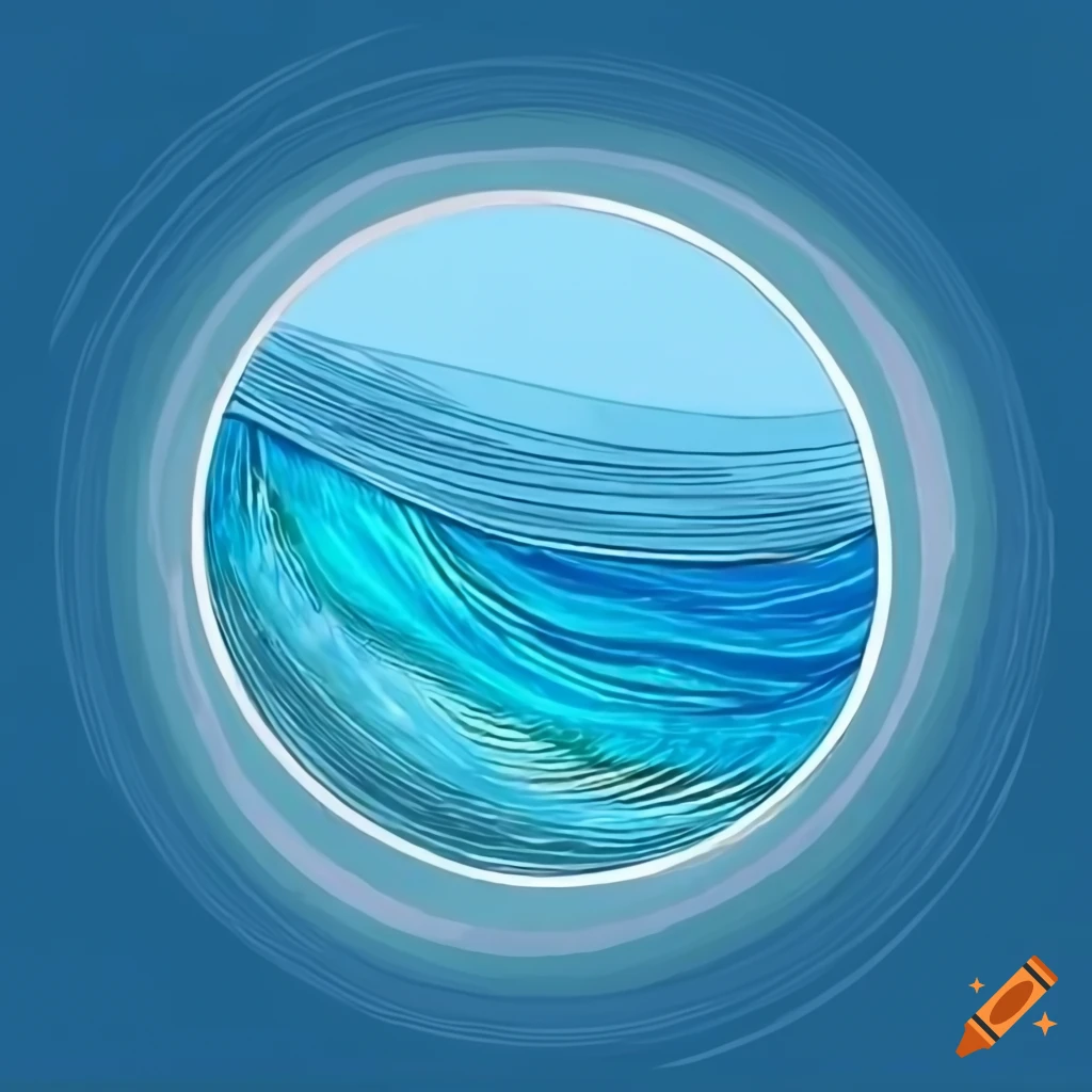 blue ocean drawing with waves overflowing the frame