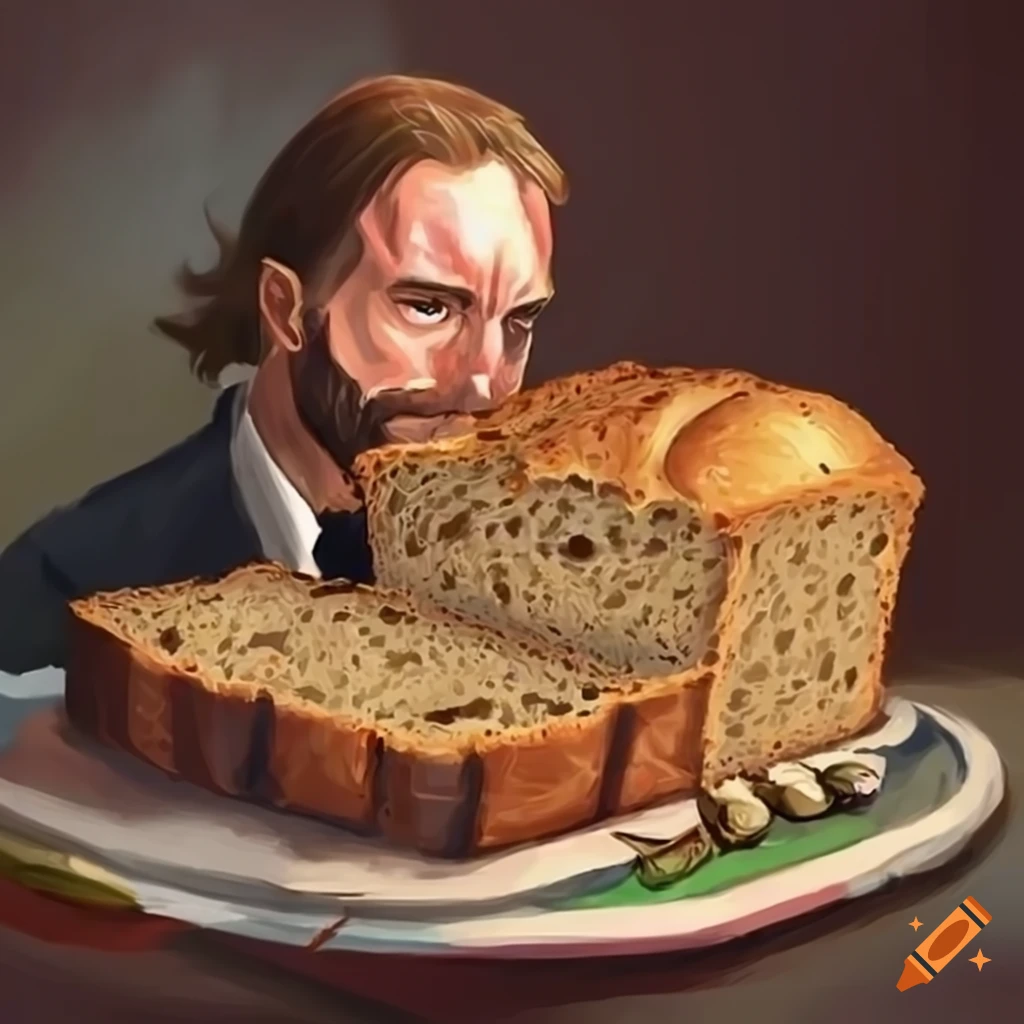 Realistic drawing of a man eating banana bread on Craiyon