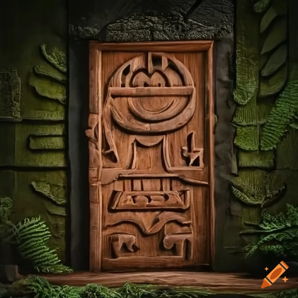 door with African symbols carved out in adobe