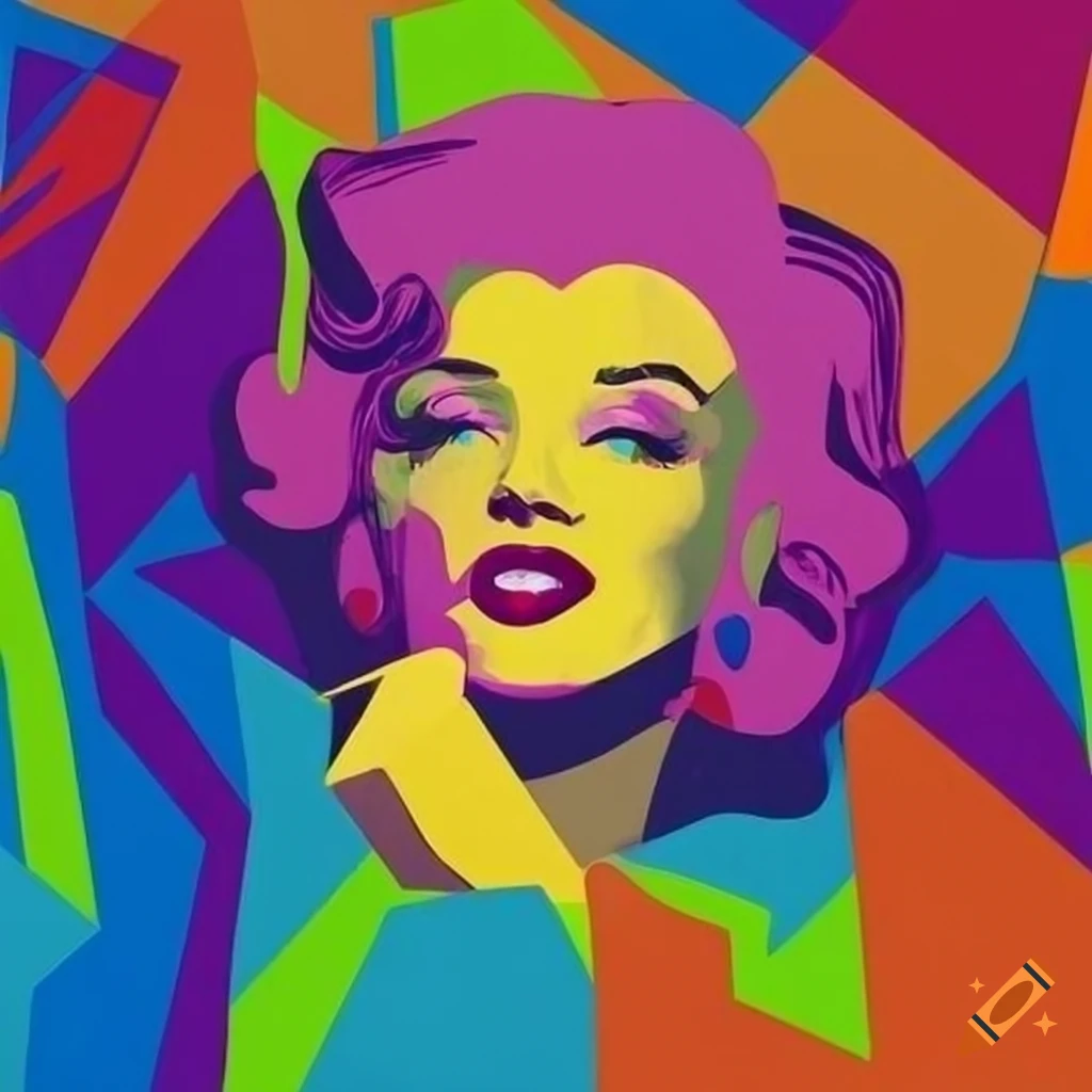 Colourful abstract portrait of marilyn monroe in cubist style on Craiyon