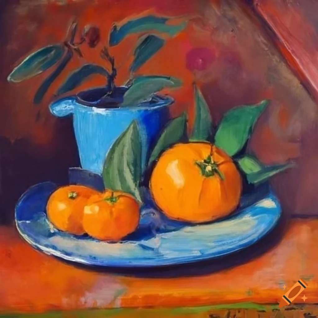 vibrant still life of tangerines in a blue plate