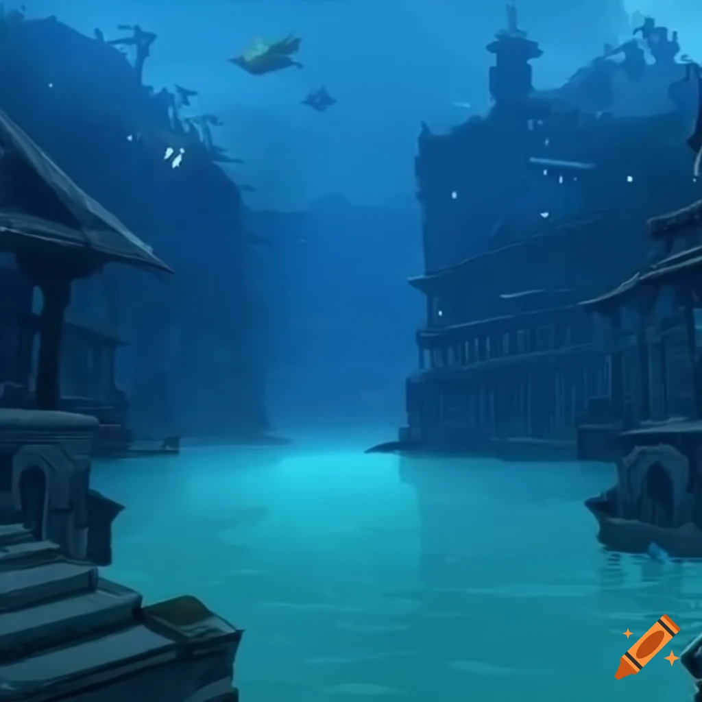 Blue underwater city for genshin impactlike game